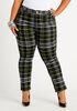 Plaid Ponte Ankle Pant, Green Oasis image number 0