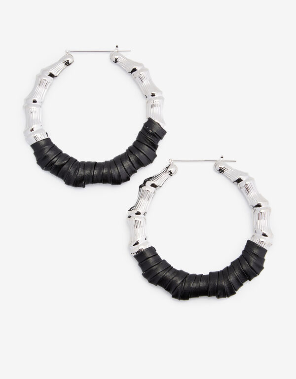 Faux Leather Bamboo Earrings, Black image number 0
