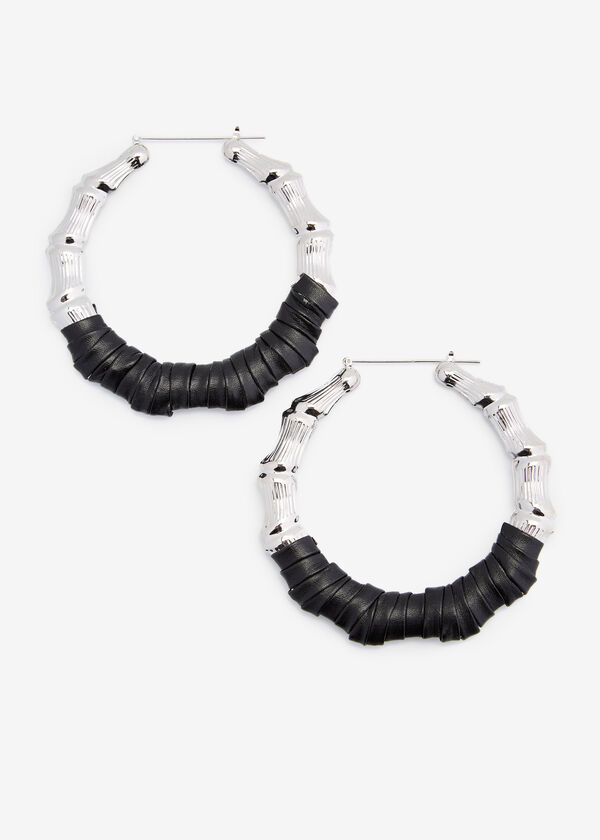 Faux Leather Bamboo Earrings, Black image number 0