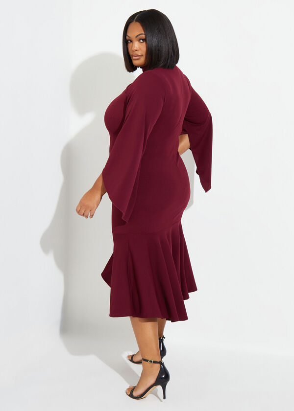 Cutout Asymmetric Midi Dress, Wine image number 1