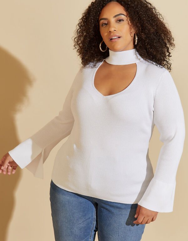 Bell Sleeved Cutout Sweater, White image number 0