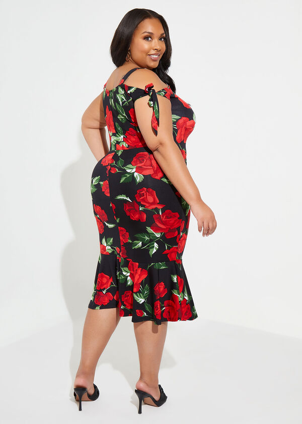 Knotted Floral Bodycon Dress, Black Combo image number 1