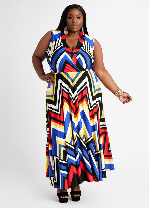 Plus Size Trendy Colorblock Stripe Wrap Knit Maxi Summer Dress