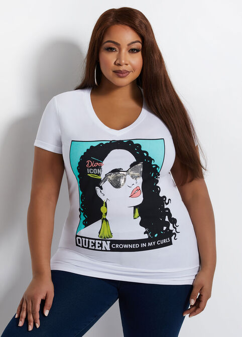 Crown Me Curly Queen Graphic Tee, White image number 0