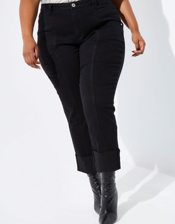 Cuffed Cropped Straight Leg Jeans, Black image number 0