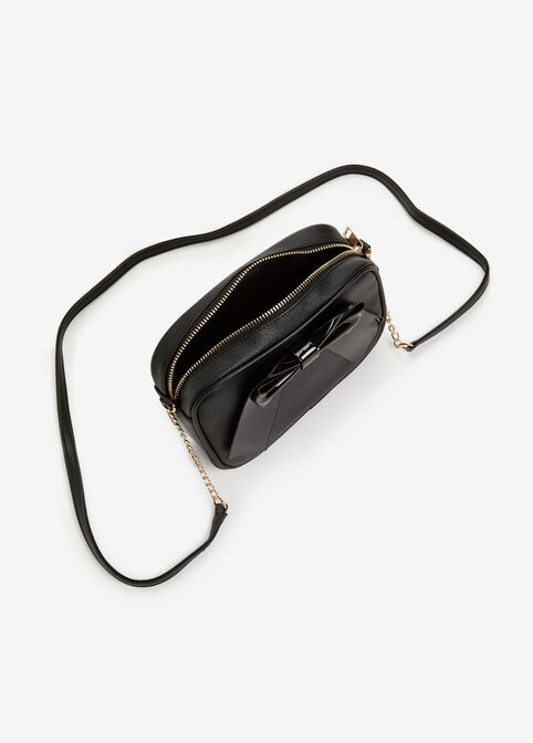 Bow Faux Leather Rectangle Bag, Black image number 2