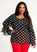 Dot Woven Ruffle Flare Sleeve Top, Black White image number 2