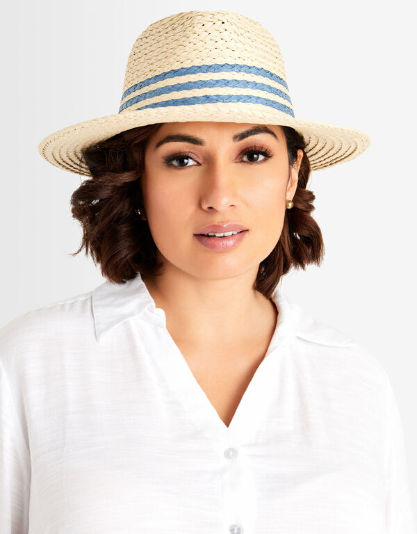 Tan Colorblock Straw Panama Hat, Natural image number 0