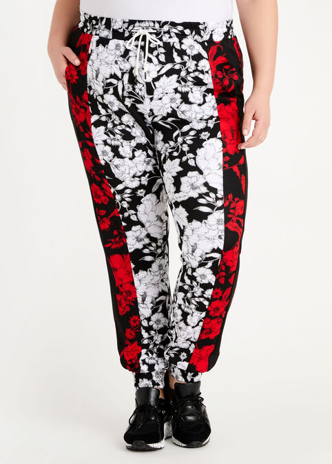 Floral Scuba Athleisure Joggers, Black Combo image number 0