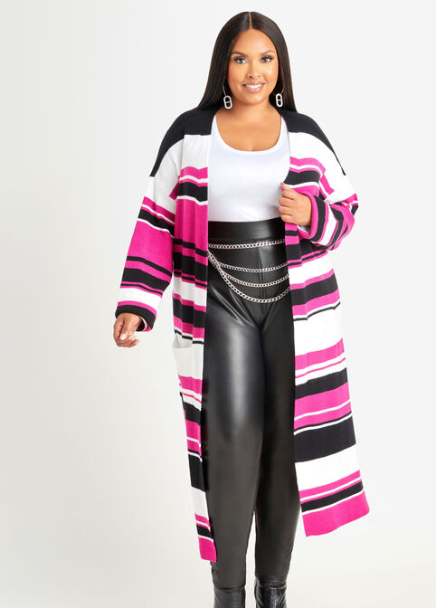 Striped Stretch Knit Cardigan,  image number 0