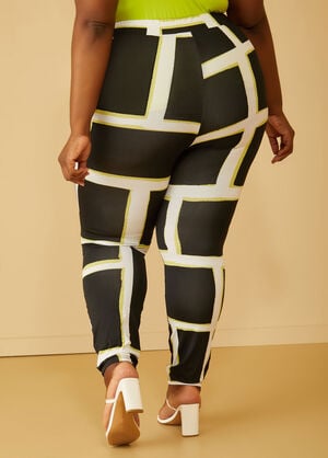 Abstract Print High Rise Leggings, Black White image number 1