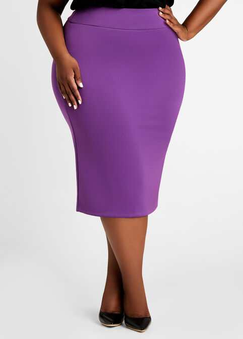 Plus Size Chic Scuba High Waist Knee Length Knit Pencil Skirt image number 0