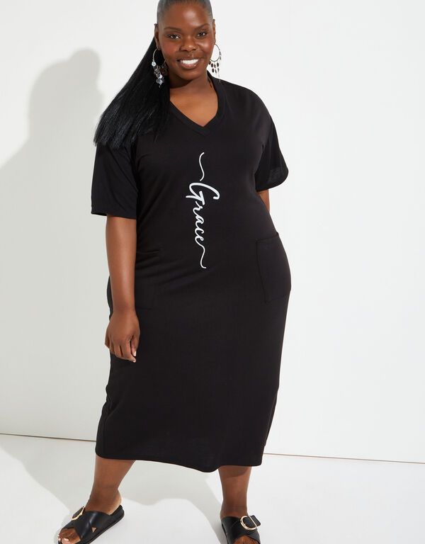 Grace French Terry Midi Dress, Black image number 0