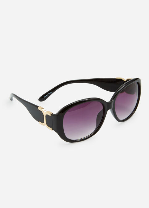Black Round Hardware Sunglasses, Black image number 0
