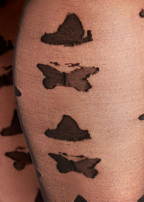 Butterfly Sheer Control Tights, Black image number 1