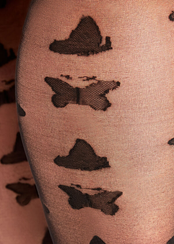 Butterfly Sheer Control Tights, Black image number 1
