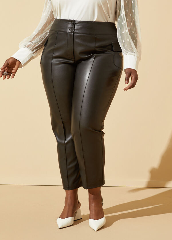 Faux Leather Tapered Pants, Black image number 2