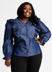 Ruffle Chambray Button Front Top, Denim Blue image number 0