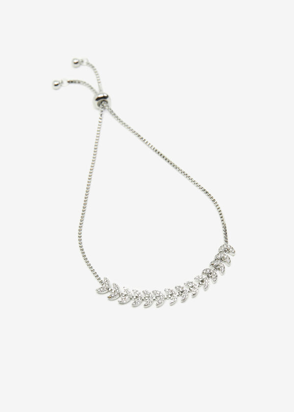 Pave Crystal Leaf Bracelet, Silver image number 0