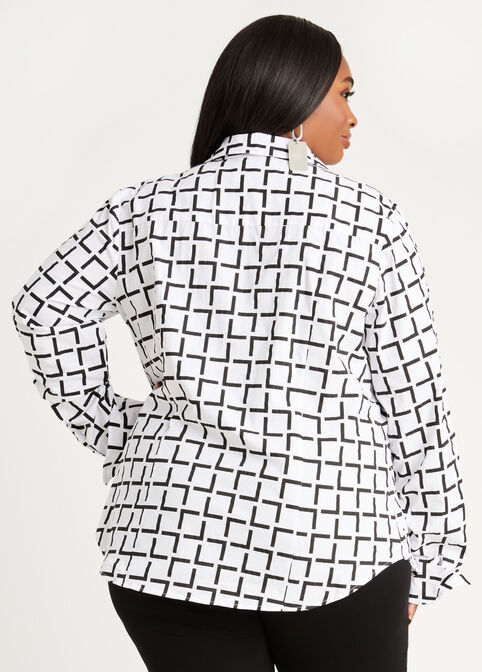 Grid Print Classic Button Up, White Black image number 1