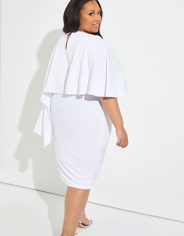 Asymmetric Cape Sheath Dress, White image number 1