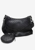 Embossed Faux Leather Shoulder Bag, Black image number 0