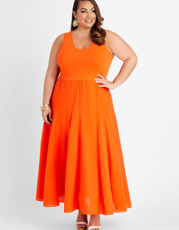 Jersey Paneled Cotton Maxi Dress, Flame Orange image number 0