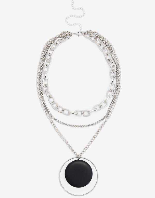 Faux Leather Layered Necklace, Black image number 0