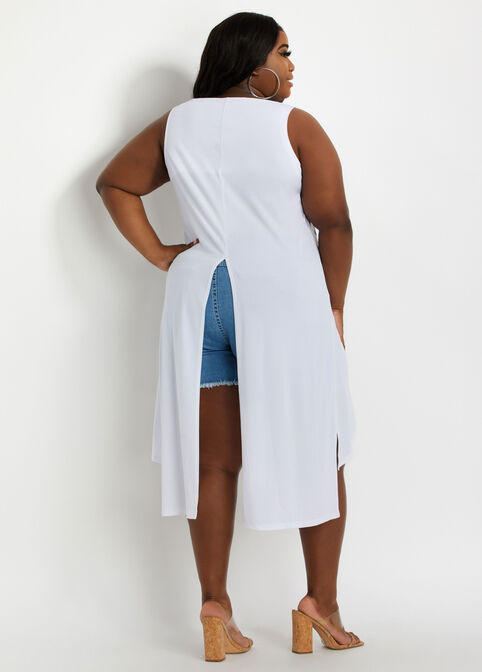 Sleeveless Crossover Duster Top, White image number 1