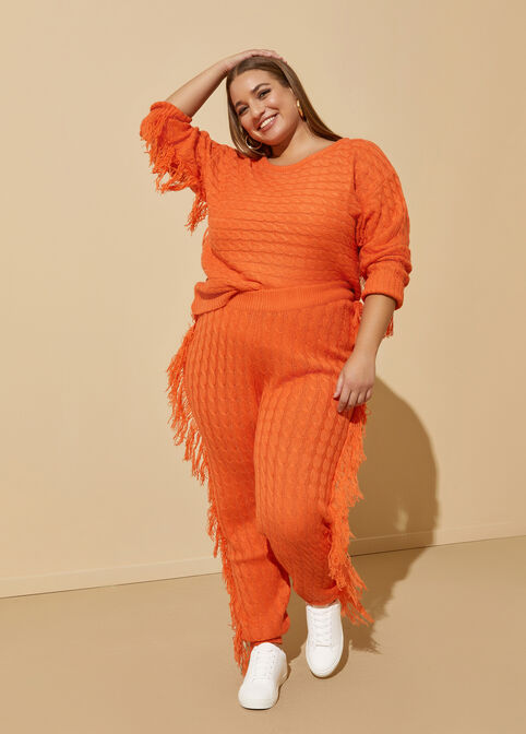 Fringed Cable Knit Sweater, Koi image number 2