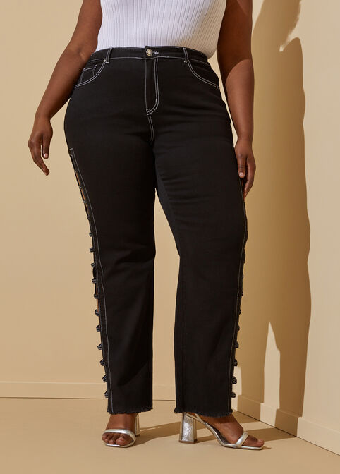 Cutout Mid Rise Skinny Jeans, Black White image number 2