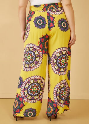 Printed Textured Wide Leg Pants, Cyber Yellow image number 1