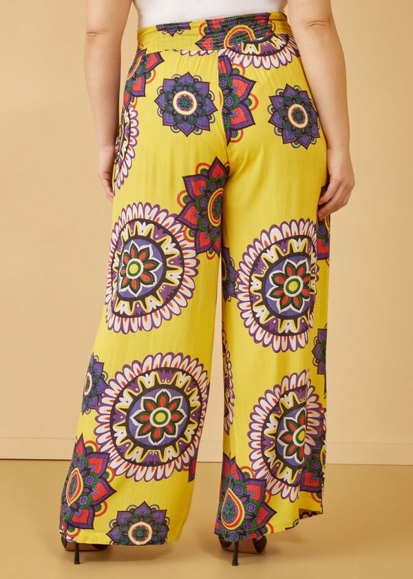 Printed Textured Wide Leg Pants, Cyber Yellow image number 1