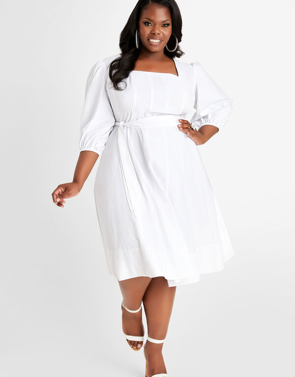Cotton Fit n Flare Dress, White image number 0
