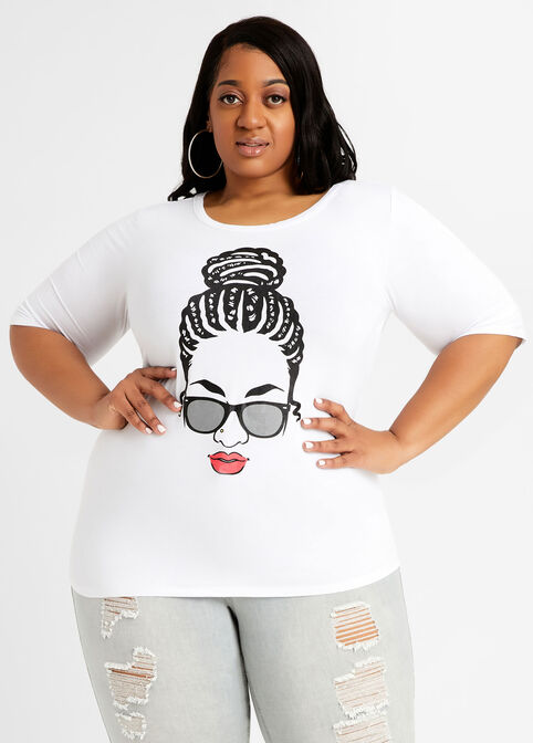 Red Lip Braided Shady Beauty Tee, White image number 0