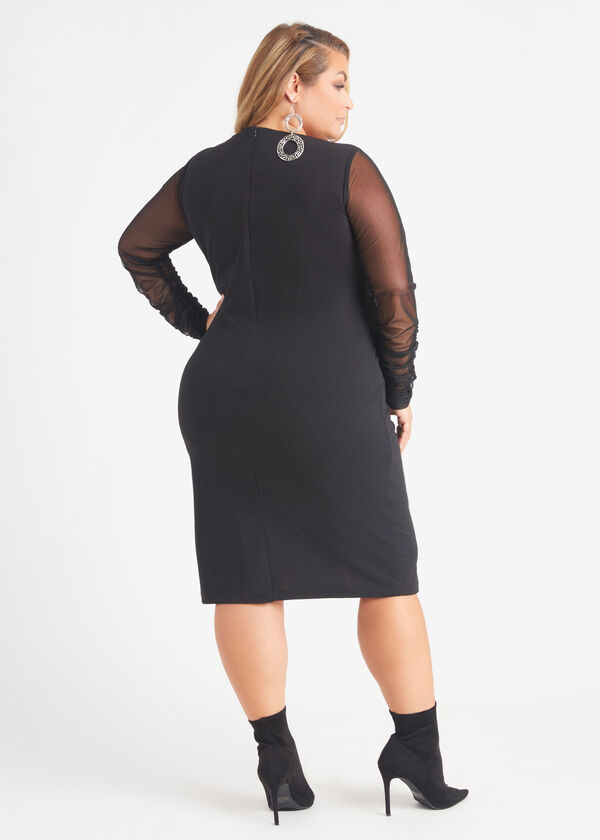 Mesh Paneled Bodycon Dress, Black image number 1