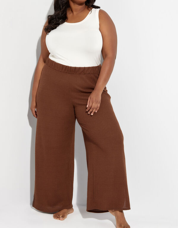 Waffle Knit Wide Leg Lounge Pants, Brown image number 0