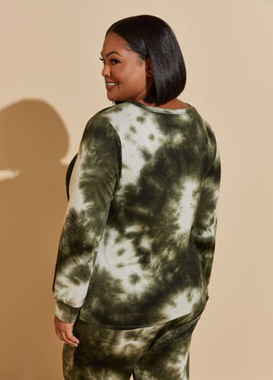 Twist Front Tie Dyed Lounge Top, Olive image number 1