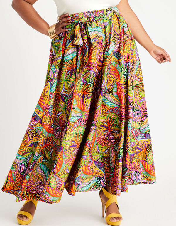 Tie Front Tropical Maxi Skirt, Multi image number 0