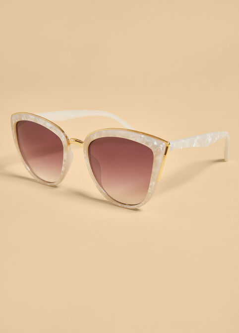 Pearlized Cat Eye Sunglasses, White image number 2