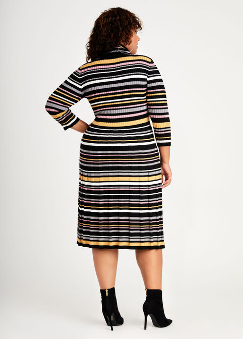 Stripe Turtleneck Sweater Dress, Gold image number 1
