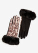 Leopard Faux Fur Trim Tech Gloves, Brown Animal image number 1