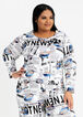 Plus Size Cozy Lounge Chic Newspaper Print Tee Knit Pants 2pc Set image number 0