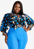 Mix Print Tie Neck Cutout Blouse, Strong Blue image number 2