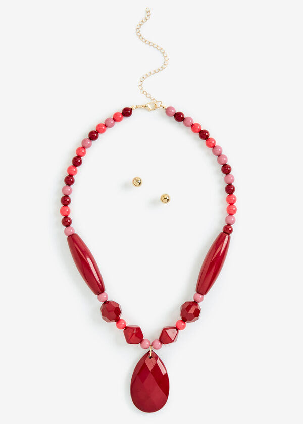 Bead Teardrop Pendant Necklace Set, Sangria image number 0
