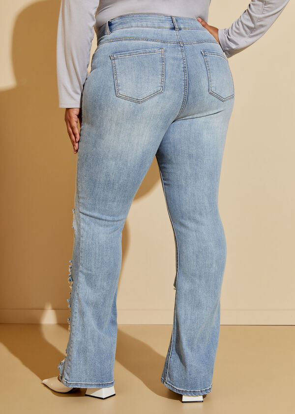 Distressed Paneled Bootcut Jeans, Denim Blue image number 1