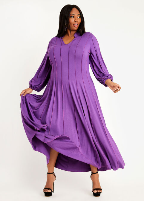 Seamed Poet Sleeve Knit Maxi Dress, Purple Magic image number 0
