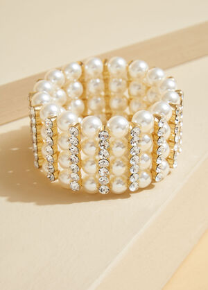 Faux Pearl And Crystal Bracelet, Pearl image number 1