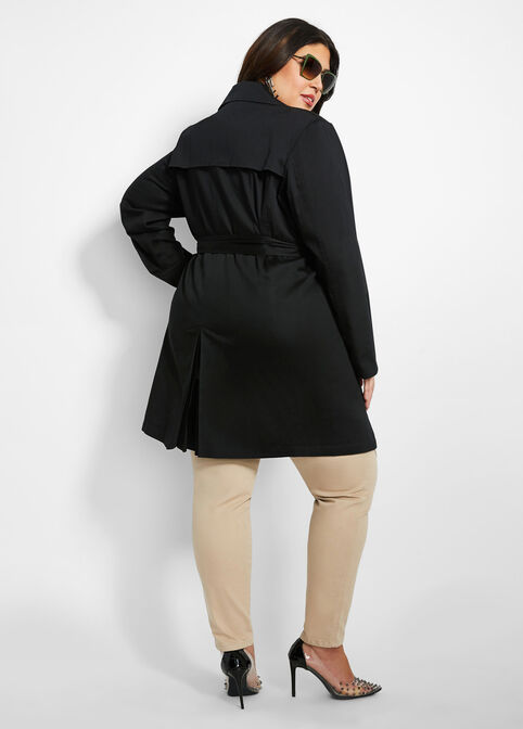 Belted Double-Breasted Trench Coat, Black image number 1