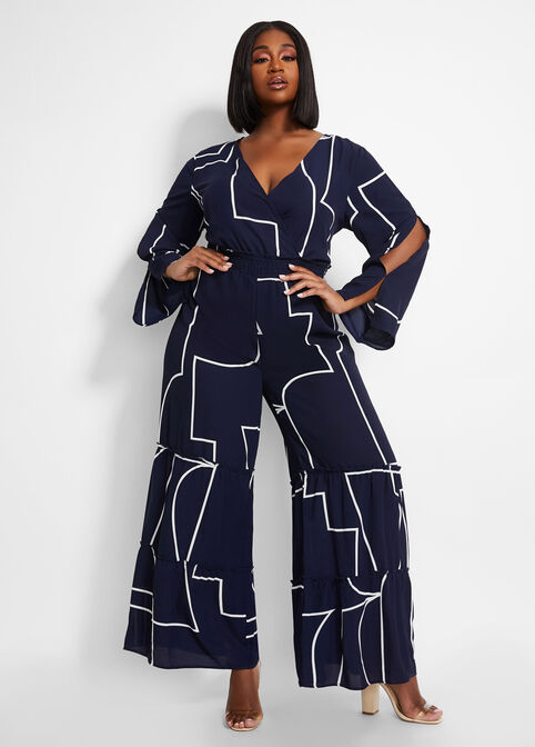 Abstract Palazzo Jumpsuit, Peacoat image number 0